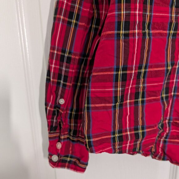 J Crew Factory Plaid Tartan Shirt Womens Size Large Red Long Sleeve Button Up - Picture 6 of 9
